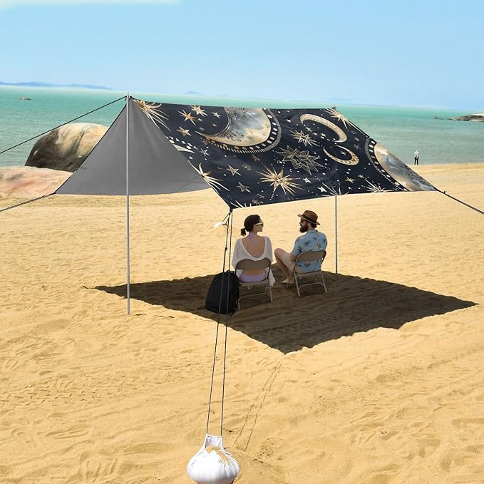 ALAZA Astrology Bohemian Moon Stars Beach Tent Sun Shelter Portable Canopy Sunshade for Outdoor Camping Picnics Backyard Fun 10x9 ft