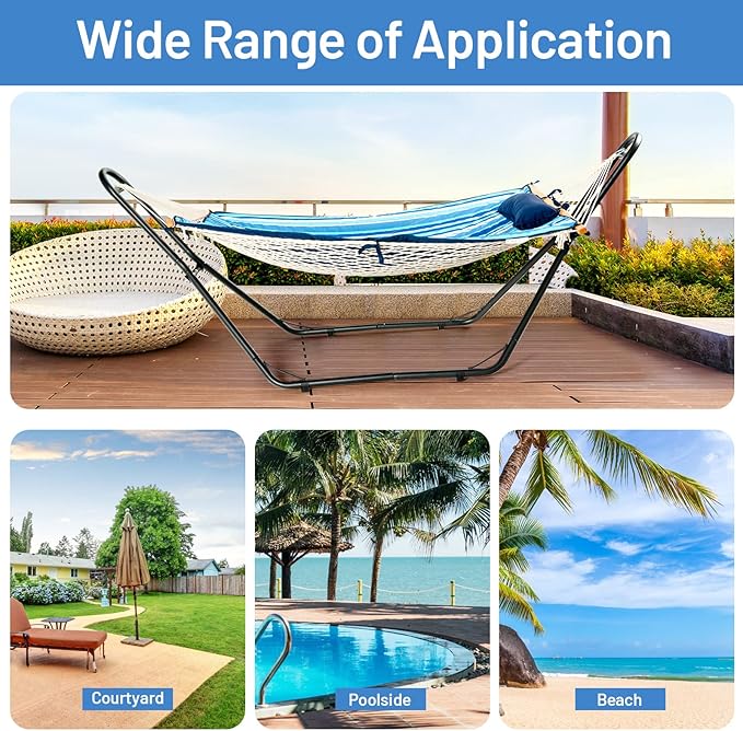 Tangkula Steel Hammock Stand Adjustable Hammock Chair Frame with Hooks &amp Chains for Hanging 9-13 Ft Hammock 2 Person Indoor Outdoor Hammock Stand Only Ideal for Garden Yard Patio Deck