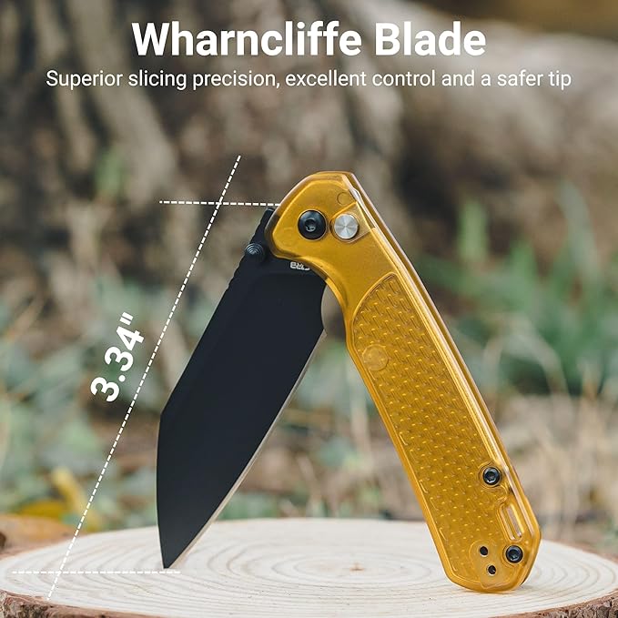 CJRB Pyrite-Light Folding Knife 3.34'' AR-RPM9 Steel Blade Pocket Knife with Clip for Men Women Sharp EDC Knife for Camping Survival Hiking J1945 Amber