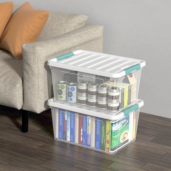 35 Quart Latch Storage Box 6-Pack Clear Plastic Storage Bins with Latching Lids