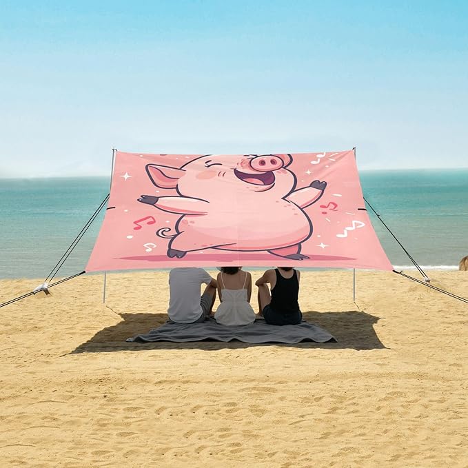 ALAZA Cute Pig Dancing Beach Tent Sun Shelter Portable Canopy Sunshade for Outdoor Camping Picnics Backyard Fun 10x9 ft
