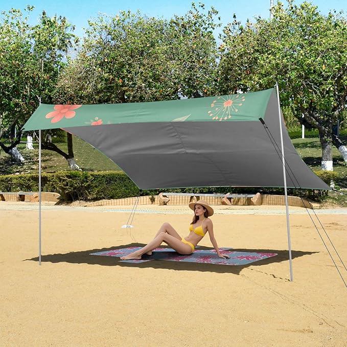 Cartoon Panda Beach Tent Sun Shelter Set UPF50+ UV Protection 10.5 x 9.19 FT Camping Shade Canopy with Sandbags Sand Anchors Carrying Bag and Others