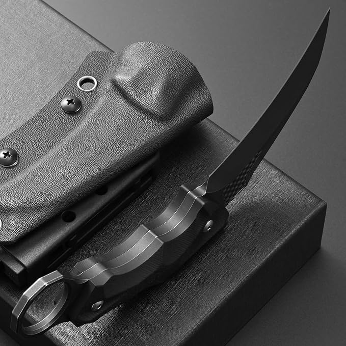 Ccanku C1692 Carbon Fiber Fixed Blade KnifeD2 Steel G10 Handle 4 Inches Camping EDC Tools Survival Claw Teeth Knife with Kydex Sheaths(Black) … …