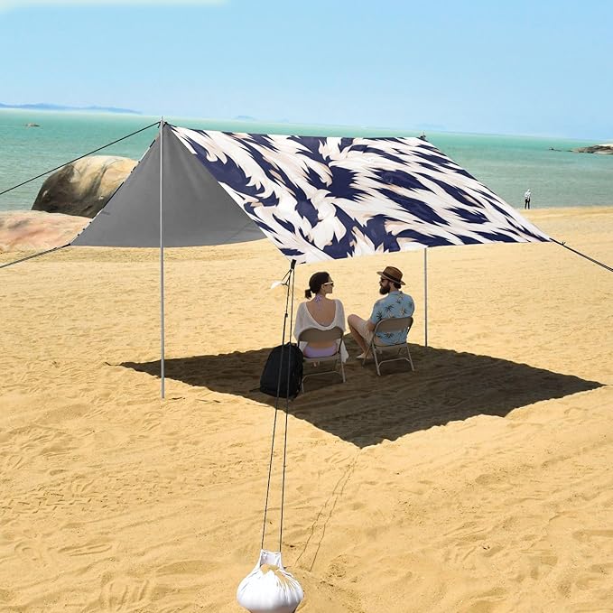 Animal Print Style Aliceblue Stable Beach Tent UPF50 Waterproof Shade Sun Shelter with Sand Shovel for Camping Trips Fishing Backyard Fun or Picnics