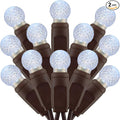 Cool White Raspberry One-Piece LED Christmas Lights 48 Feet 140 Count Pack of 2 Strands 70ct G12 High Waterproof UL Certified Brown Cord String Lights