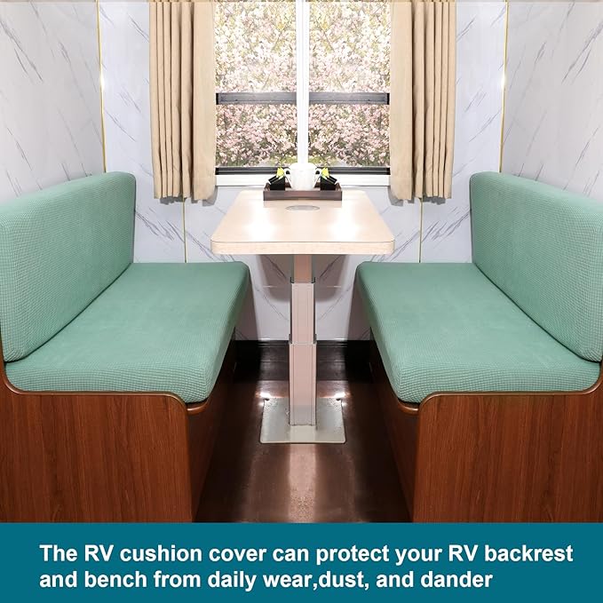 KRFOONN RV Dinette Cushion Covers Stretch Camper Cushions Cover Replacement Couch Cushion Slipcovers Washable Loveseat Slipcovers for Travel Trailer Couch (2 Backrest Cover &amp 2 Bench Cover Green)