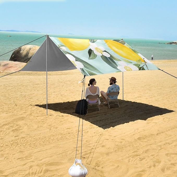 ALAZA Lemon Pattern Light Blue Background Hand-Painted Beach Tent Sun Shelter Portable Canopy Sunshade for Outdoor Camping Picnics Backyard Fun 10x9 ft