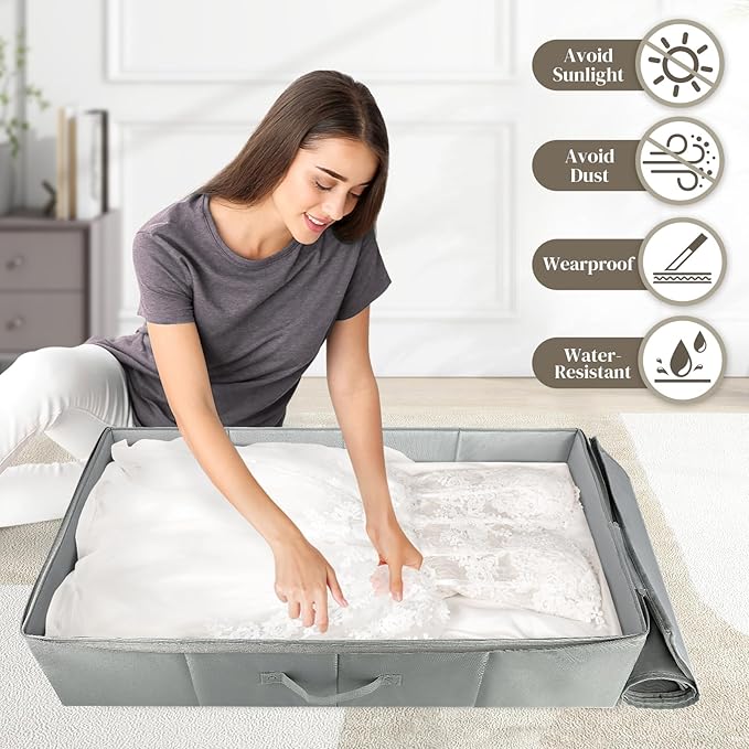 Wedding Dress Storage Box Wedding Dress Preservation Box With 50 Sheets of Acid Free Tissue Paper Microfiber Gloves and Clothing Desiccants Bridal Essentials for WeddingKeepsake (Gray)
