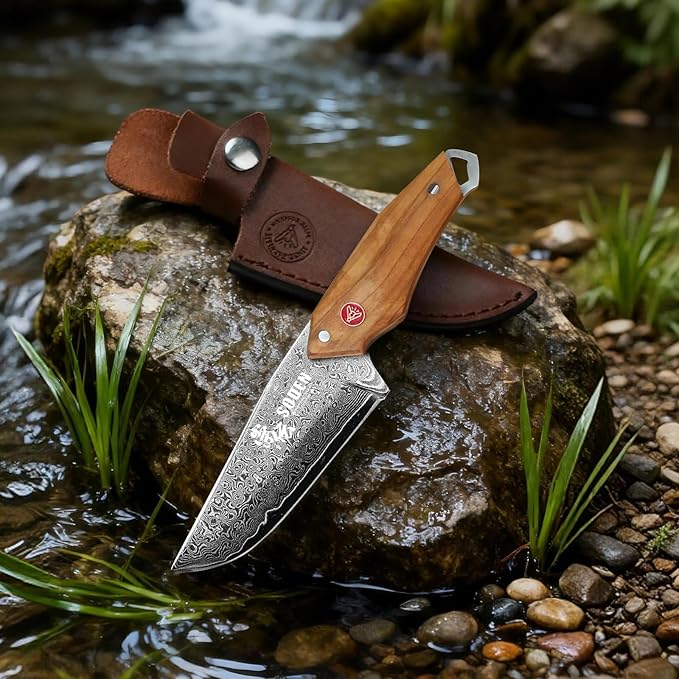 SODEN Damascus Hunting Knife with Sheath VG-10 Core Fixed Blade Survival &amp Camping Knife for Outdoor Tactical Use | Full Tang | Sharp Knife &amp Tool Set