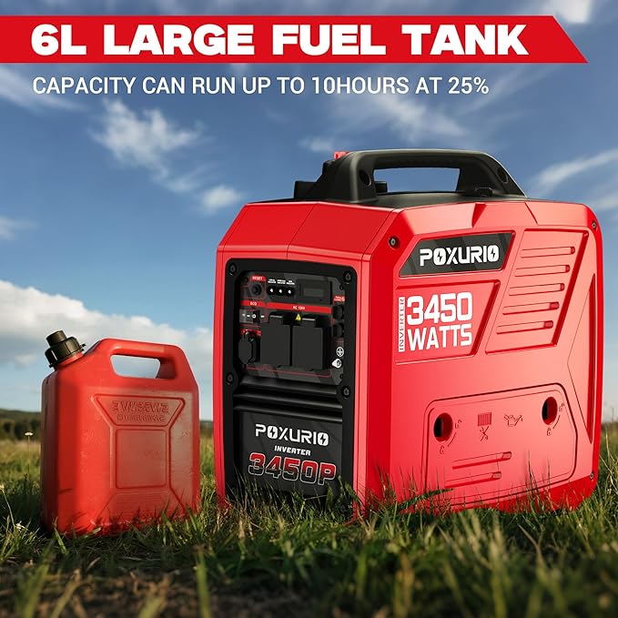 3450-Watt Dual Fuel Inverter Generator for Home Use 1.6Gallon Large Fuel Tank Up to 8.3 Hours Use 120V Gas Powered Generator Super Quiet Red