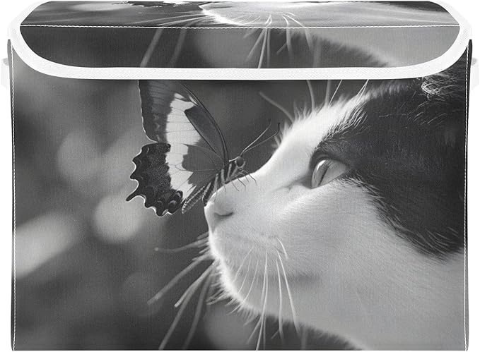 Storage Cube with Lid Cat with Butterfly Print 16.5×12.6×11.8 IN Collapsible Large Capacity Foldable Storage Basket Bin Organizer