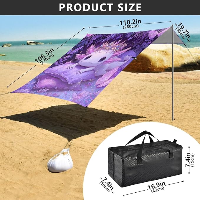ALAZA Salamander Pillow Crown Pattern Beach Tent Sun Shelter Portable Canopy Sunshade for Outdoor Camping Picnics Backyard Fun 10x9 ft