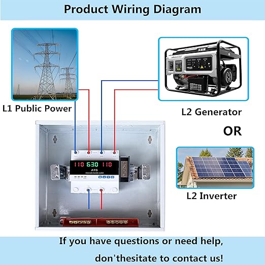 Automatic Generator Transfer Switch 63A 110V Dual Power Supply with LED Display L1 Preferred 50/60Hz CE Certified ATS Automatic Transfer Switch ensures Stable Transmission and is Easy to use