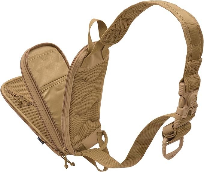 HAZARD 4 Bandoleer - Mini Tactical Sling Bag - EDC/CCW Shoulder Crossbody Pack - Water Resistant Small Chest Satchel - Durable Carry Travel Backpack - Military-Style Single Strap Body Pack - Coyote