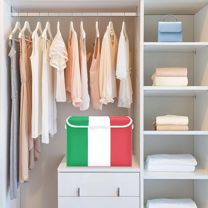 Italy Flag Green Red Storage Container with Lid Foldable Clothing Storage Containers for Organizing for School Supply