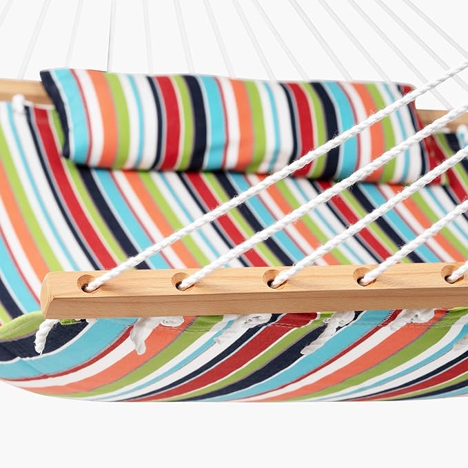 Lazy Daze Hammocks 12 FT Sunbrella Fabric Hammock not Fading with Spreader Bars and Free Pillow Fits for 2 Persons All Weather and Fade Resistant for Patio Yard 450 lbs Capacity Carousel Confetti