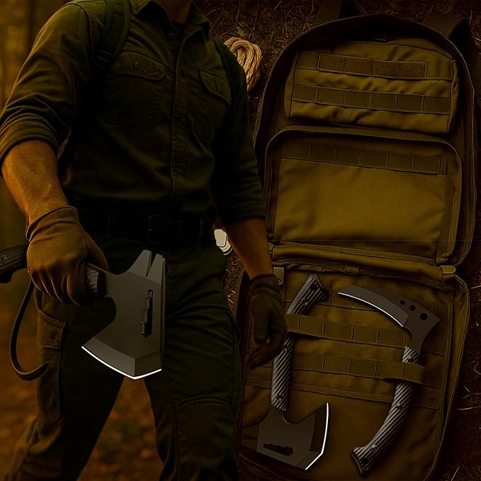 Grumpy Bear Tactical Axe Sickle Set Survival Axe Sharp Tomahawk with Sheath Portable Tomahawk Durable Survival Hatchet for Emergency Hiking and Camping for Men Women