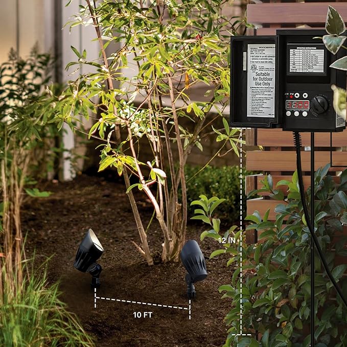 GOODSMANN Low Voltage Landscape Spotlights 5W LED Outdoor Floodlights 2700K Warm White Replaceable LED Outside Hardwired Lighting with Metal Stake Cable Connector Replaceable