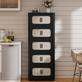 5 Tiers Folding Storage Cabinet20 Side Wide Stackable Storage Bins with Doors and Wheels Space Saving Plastic Cabinet for Living Room Office Dorm Retro Black