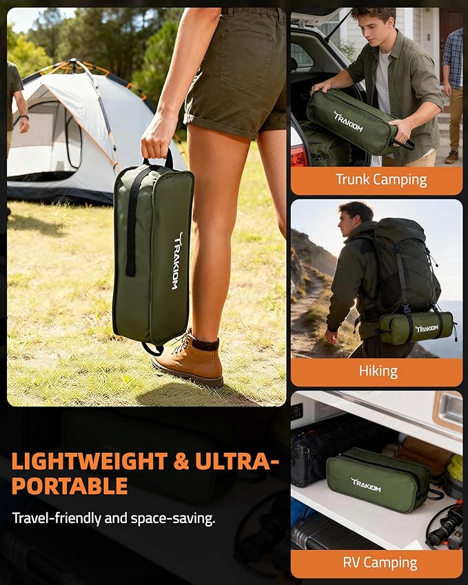 Trakiom High Back Portable Compact Camping Chair Lightweight Green Folding Chair with Head Support &amp Widened Seat Adjustable Head Support for Beach Camping Festival Hiking and Outdoor Travel