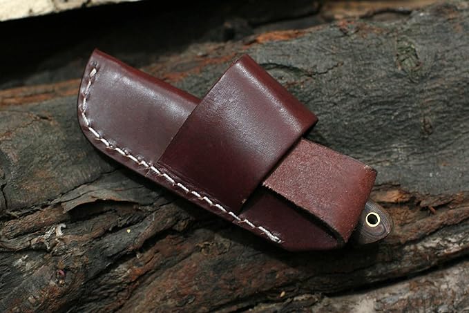 GCS Handmade D2 Tool Steel Custom Survival Hunting Skinning Camping Knife with Brown Leather Right Hand Front Cross Draw Fixed Blade Knife Sheath GCS264 (Black Micarta Handle No Bolster)