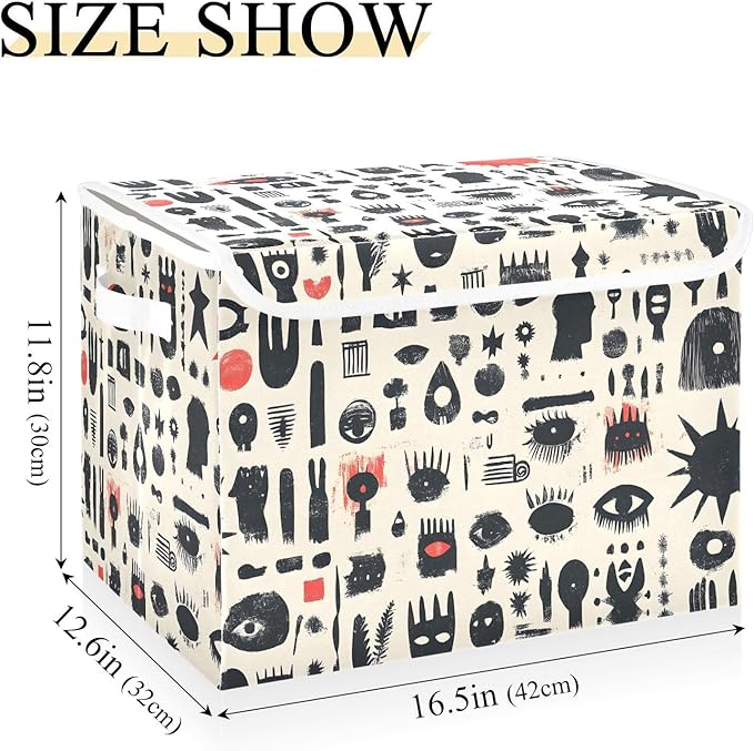 Storage Cube with Lid Funny Pattern Print 16.5×12.6×11.8 IN Collapsible Large Capacity Foldable Storage Basket Bin Organizer
