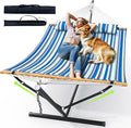 ANAGOO Double Hammock with Stand Heavy Duty Outdoor Hammock for Two 500 LBS Capacity Stable Steel Frame with Balance Strap Easy Tool-Free Assembly for Patio Garden Backyard &amp BeachBlue