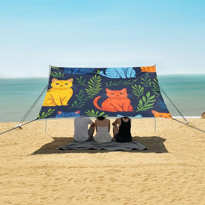 ALAZA Tile Pattern Cat Color Tile Pattern Beach Tent Sun Shelter Portable Canopy Sunshade for Outdoor Camping Picnics Backyard Fun 10x9 ft