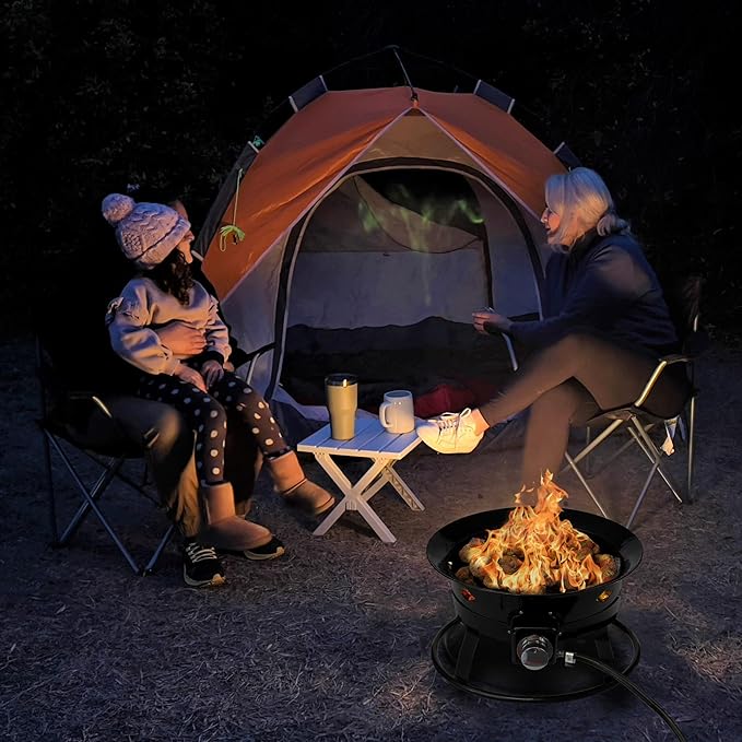 Flame King Smokeless Propane Fire Pit 19-inch Portable Firebowl 58K BTU with Self Igniter Cover &amp Carry Straps for RV Camping &amp Outdoor Living