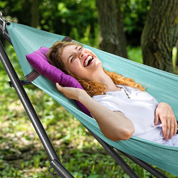 Tranquillo Universal Double Hammock with Stand Included for 2 Persons/Foldable Hammock Stand 600 lbs Capacity Portable Case - Inhouse Outdoor Camping Sky