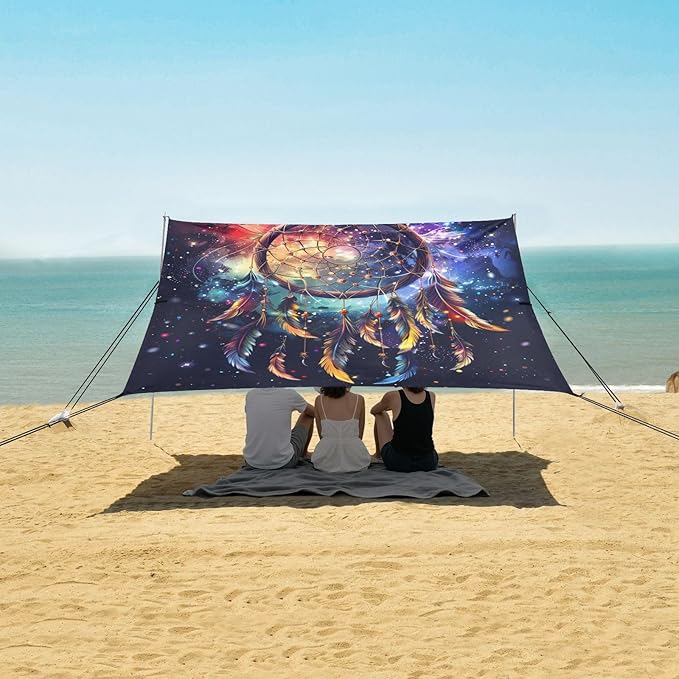 ALAZA Colorful Dreamcatcher with Feathers Beach Tent Sun Shelter Portable Canopy Sunshade for Outdoor Camping Picnics Backyard Fun 10x9 ft