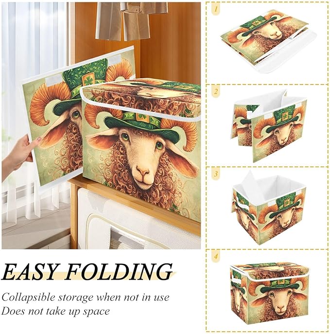 Storage Cube with Lid Sheep Saint Patrick’s Day Print 16.5×12.6×11.8 IN Collapsible Large Capacity Foldable Storage Basket Bin Organizer