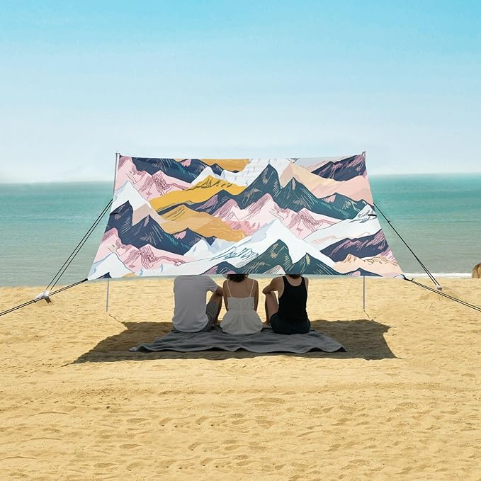 Beach Canopy with Windproof Ropes &amp Sandbags Beach Tent Sun Shade Sun Shelter for Camping Trips Fishing Backyard Fun or Picnics Mountain