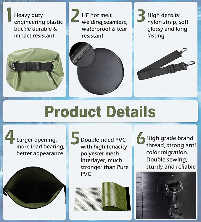 Soulsfeng Waterproof Dry Bag Roll Top Lightweight Dry Backpack for Boating Kayaking Travel Beach Swimming Hiking &amp Camping - Floating Dry Sack with Adjustable Shoulder Straps 20L