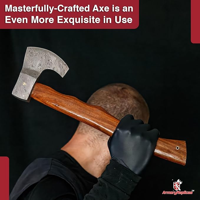Armory Replicas Descendant of The Gods Damascus Steel Functional Bearded Outdoor Axe