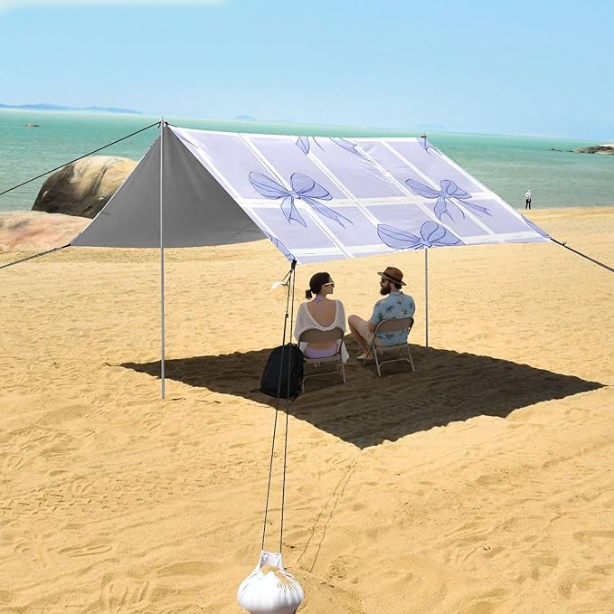 ALAZA Grid Background Purple Bow Pattern Beach Tent Sun Shelter Portable Canopy Sunshade for Outdoor Camping Picnics Backyard Fun 10x9 ft