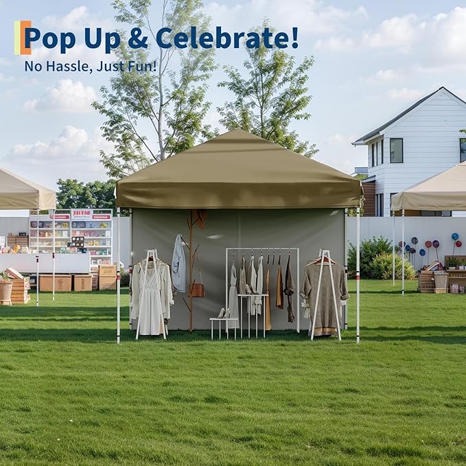 CABIHOME 10x10 Pop Up Canopy Tent Outdoor Instant Canopy with 3 Removable Sidewalls Heavy Duty Commercial Instant Shelter Waterproof &amp UV Resistant for Outdoor Events Camping Backyard (Brown