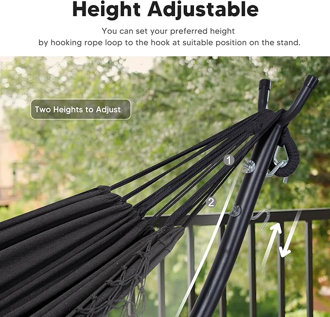 SUNCREAT Portable Outdoor Hammock with Stand Included Double Hammock with Tassel for Outside Dark Gray