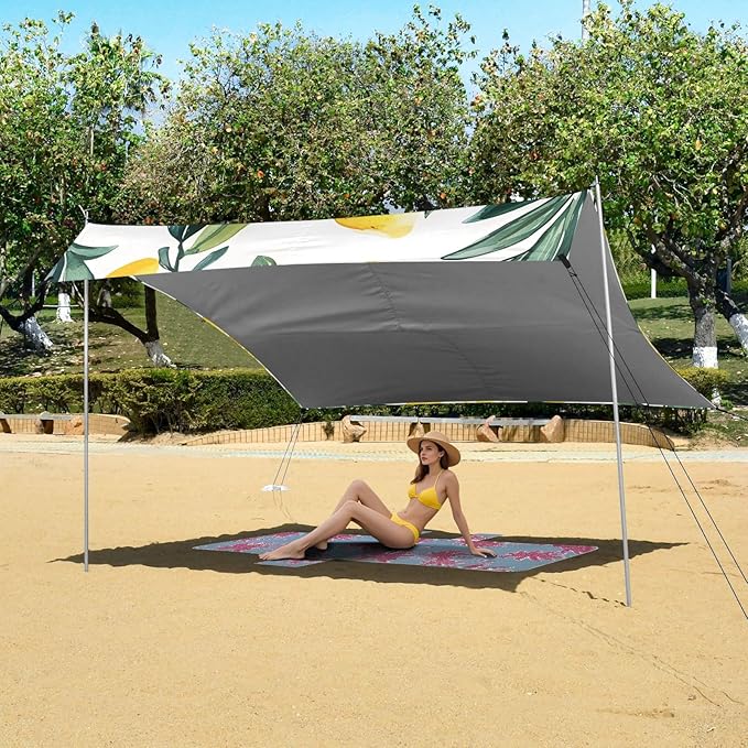 ALAZA Lemon Grass Pattern Beach Tent Sun Shelter Portable Canopy Sunshade for Outdoor Camping Picnics Backyard Fun 10x9 ft