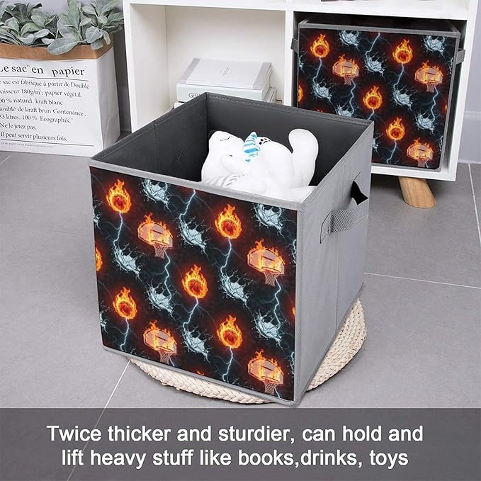 Convenient Closet Organizer Bins Cool Water Fire Basketball Foldable Storage Cubes for Clothes Shoes Neat Storage Solution
