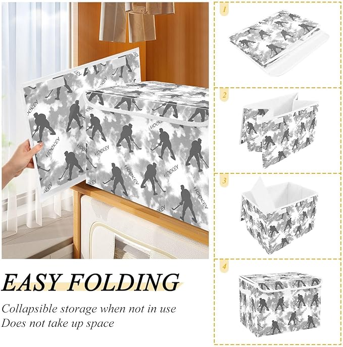 Storage Box Hockey Players Closet Storage Bins with Lids Foldable Oxford Fabric Storage Box for Home Bedroom Closet Office (16.5x12.6x11.8 in)