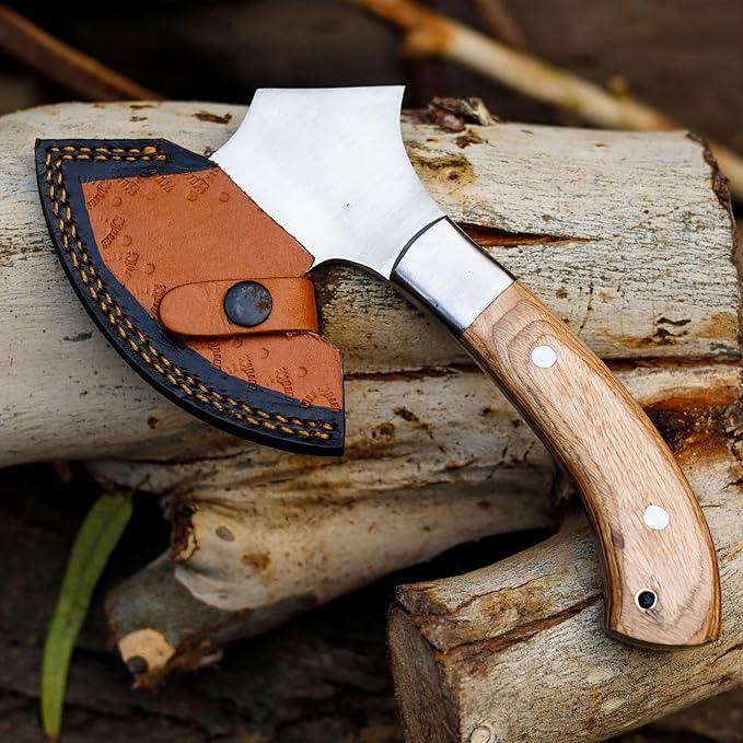 Hand Forged Mini Carbon Steel Axe - Battle Ready Bearded Axe/Hatchet 18.00 Inches for Camping Wood Chopping Hiking and Every Day Carry Axe with Leather Sheath ELI100