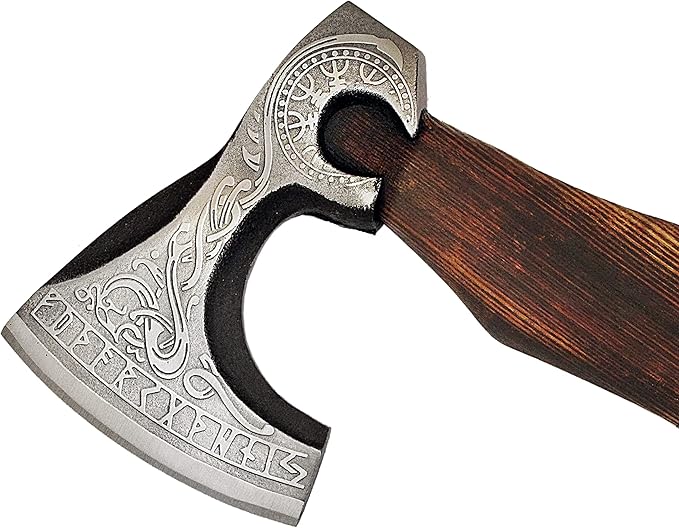 SFG - 19 Handmade Alloy Steel Axe Durable Sharp Blade Lanyard Included. Forged for Hunting Camping Kindling Chopping Firewood Branch Cutting or Informal Throwing