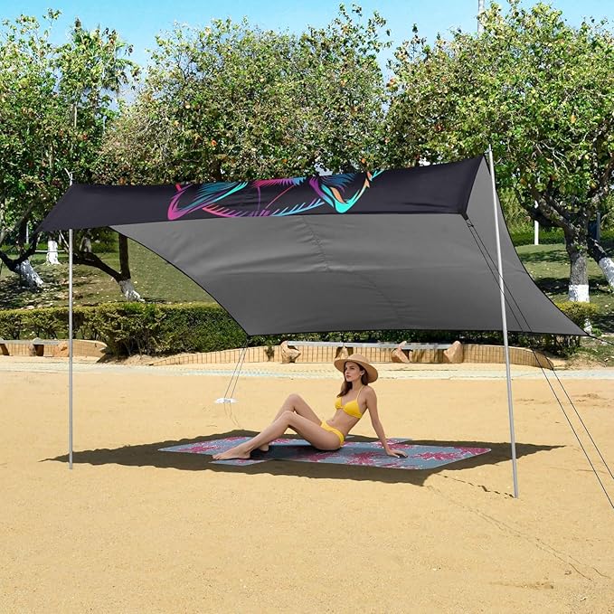 ALAZA Dreamcatcher Wolf Portrait Beach Tent Sun Shelter UPF50+ Protection Beach Shade Canopy w/ 4 Sandbags for Outdoor Camping Fishing Backyard Fun Picnic 10x9 ft
