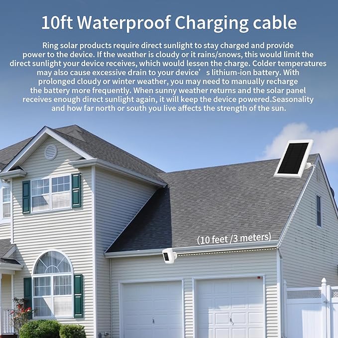 Solar Panel for Ring Camera(2nd Generation) 2 Pack 5W Solar Panel with 10FT/3M Long Cable for Stick Up &amp Pro Spotlight Cam Battery for Security Camera Dustproof Waterproof