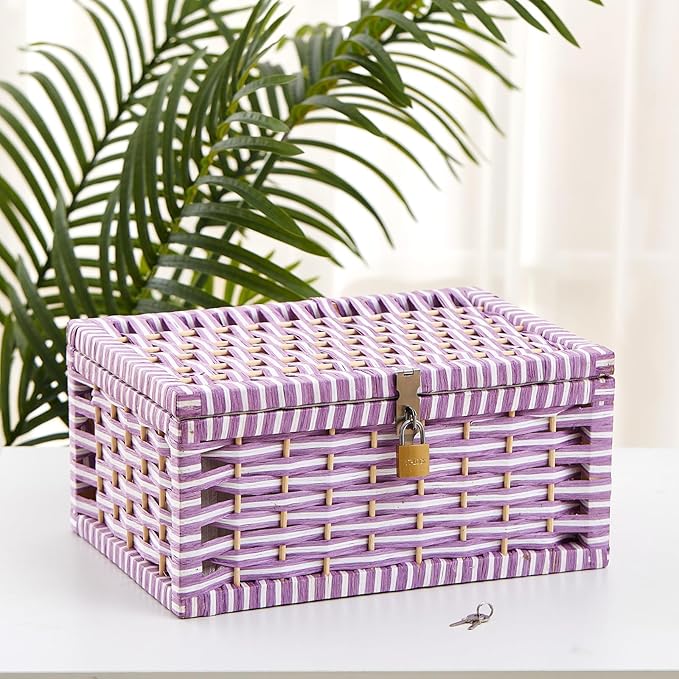 Discreet Lockable Adult Toy bag Storage Organizer Case for Women and Men Adult Wicker Baskets with Lid and Lock 13.8 x 9.8 x 6.3 Inch Box for Toys Valentine's Day Container(Purple)
