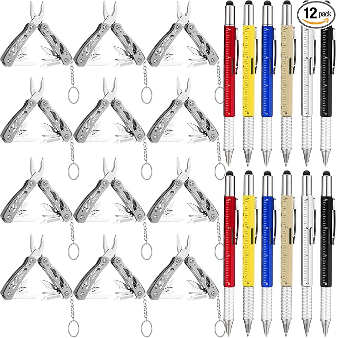 Copkim 24 Pieces Multitool Bulk Fathers Gifts 12 Pcs 6 in 1 Multi Tool Pen 12 Pcs Outdoor Stainless Steel Multitool Pliers Pocket Knife Bottle Opener Screwdriver for Survival Camping(Grey)