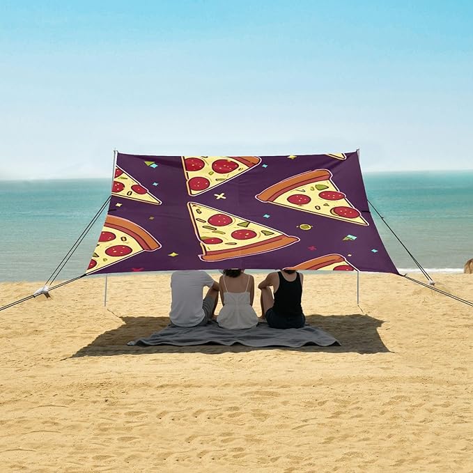 ALAZA Cute Pizza Pattern Beach Tent Sun Shelter Portable Canopy Sunshade for Outdoor Camping Picnics Backyard Fun 10x9 ft