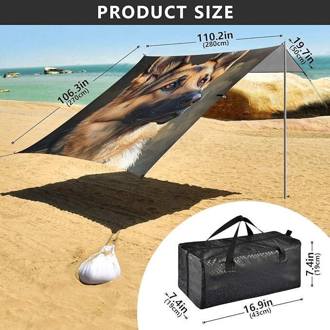 ALAZA Cool German Shepherd Dog Beach Tent Sun Shelter Portable Canopy Sunshade for Outdoor Camping Picnics Backyard Fun 10x9 ft