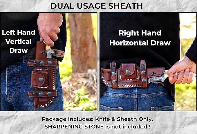 Ottoza Handmade Damascus Hunting Knife with Sheath - Fixed Blade Camping &amp Survival Knives for Men Horizontal Carry Tracker-Style Outdoor Gifts for Men 115